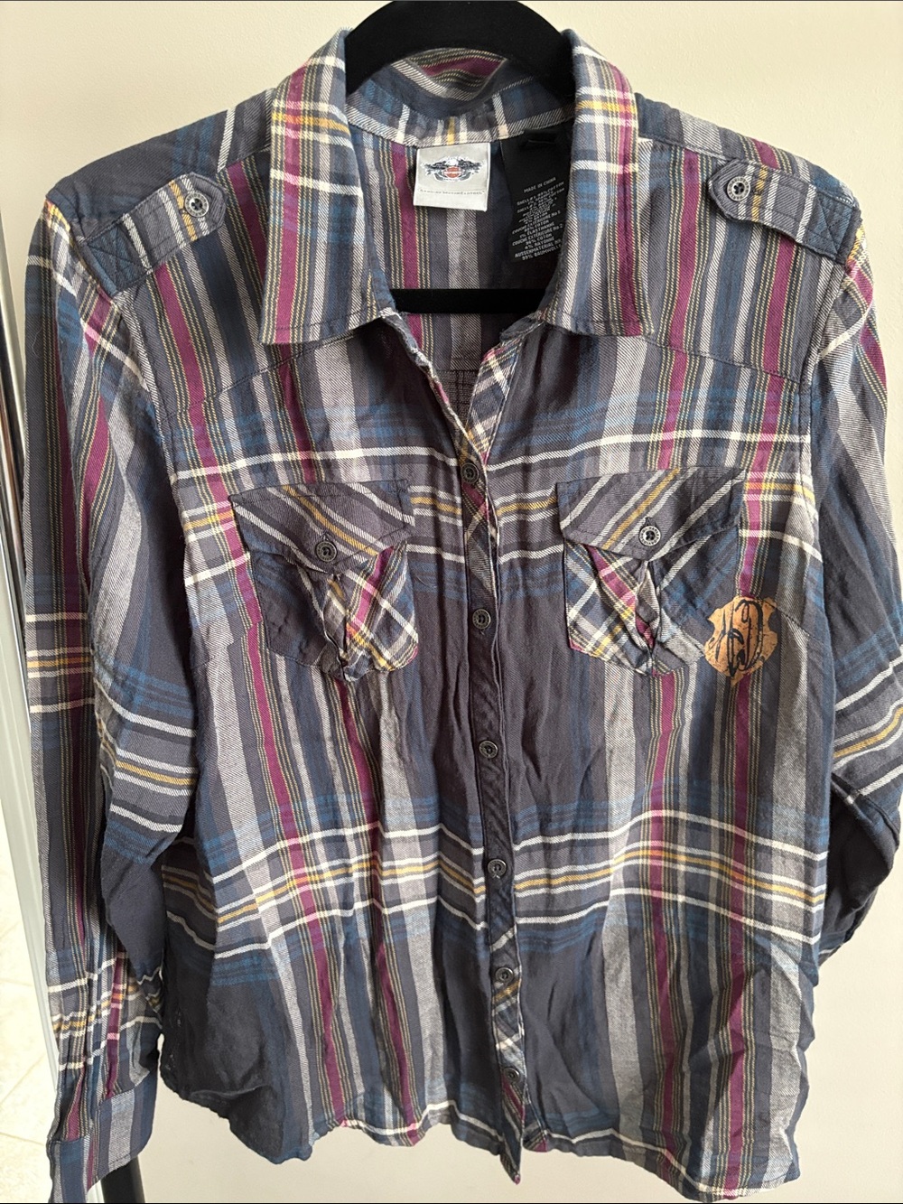 Women’s Gray Multi-Stripe Casual Button-Up Shirt